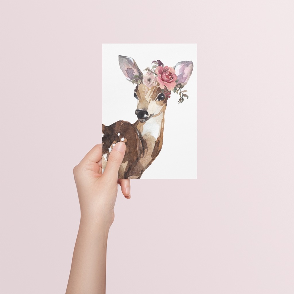 Wall Art Baby Deer Watercolor Illustration Print Poster UNFRAMED - Picture 6 of 9